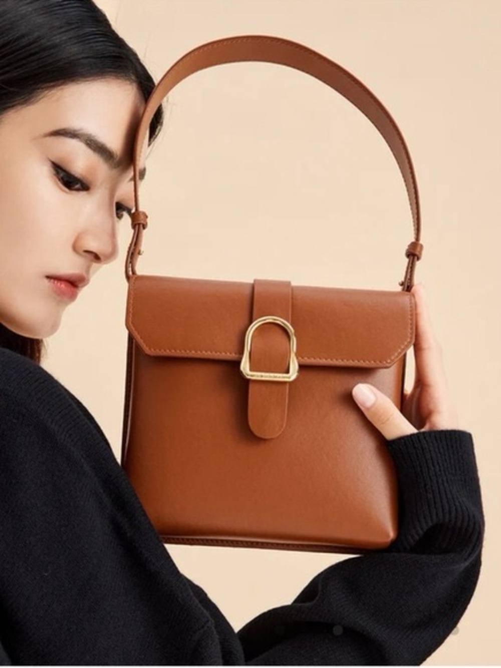 NWOT SENREVE Cavalla Mini Satchel Shoulder Bag in Chestnut Brown Leather & Gold
